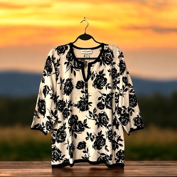 Cathy Daniels Winter White with Black Roses Knit Sweater - Picture 3 of 16